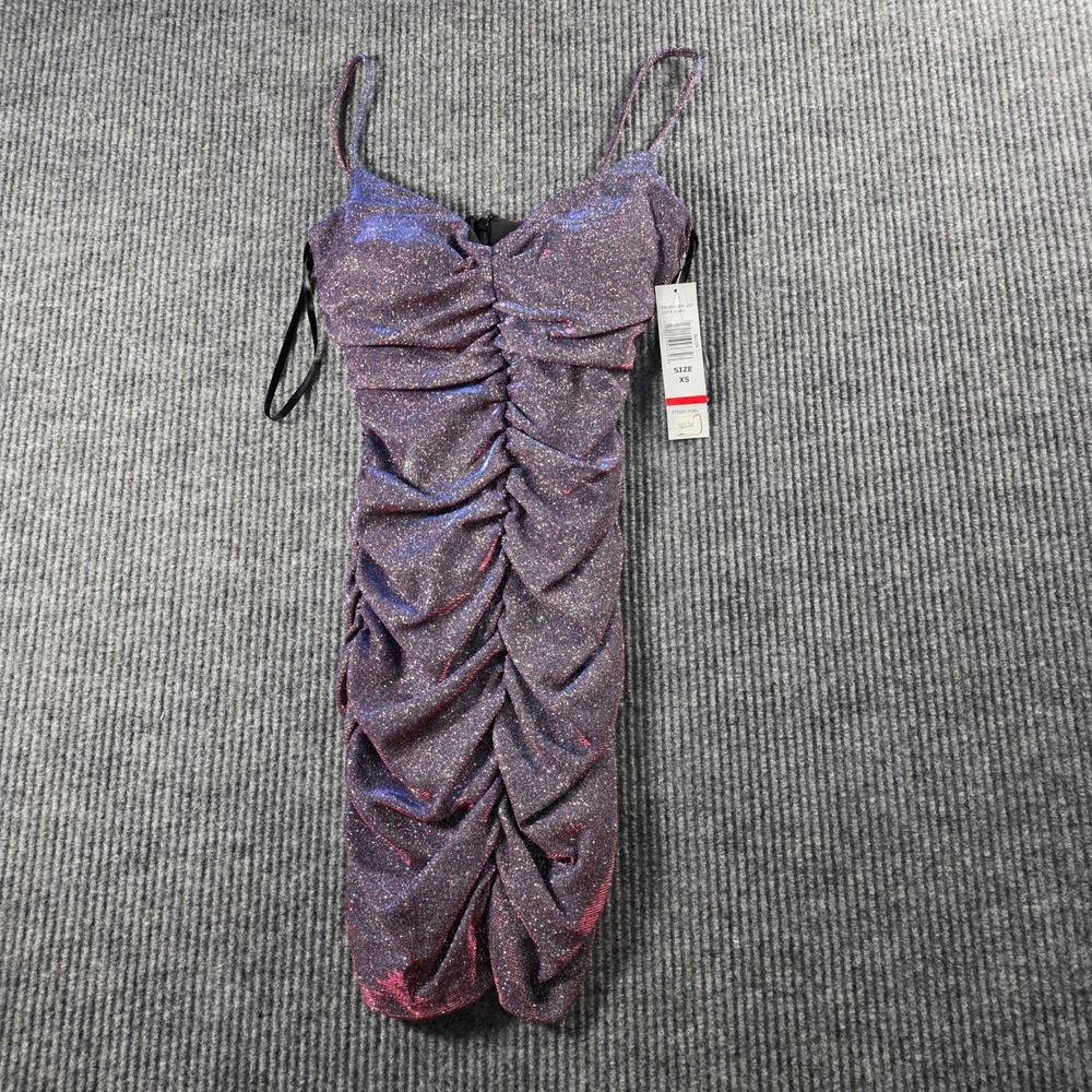 Jump Apparel Purple Glitter Ruched Bodycon Mini Dress XS 11351